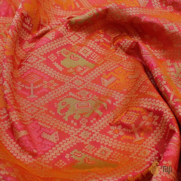 Light Orange-Pink Pure Katan Silk Banarasi Handloom Patola Dupatta Cheap