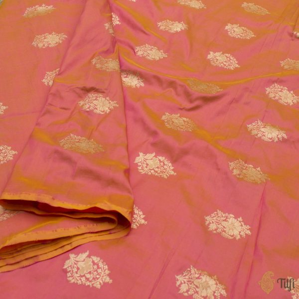 Yellow-Pink Pure Katan Silk Banarasi Handloom Fabric Supply