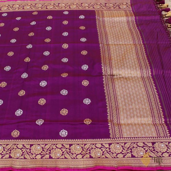 Magenta Pure Katan Silk Banarasi Handloom Dupatta For Sale