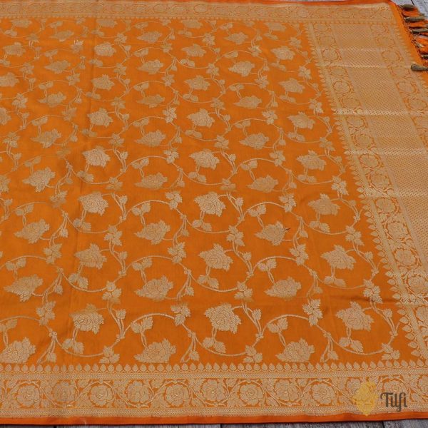 Orange Pure Katan Silk Banarasi Handloom Kadwa Jangla Dupatta Fashion