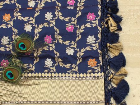 Navy Blue Pure Katan Silk Banarasi Handloom Dupatta Online