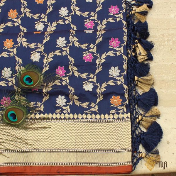 Navy Blue Pure Katan Silk Banarasi Handloom Dupatta Online