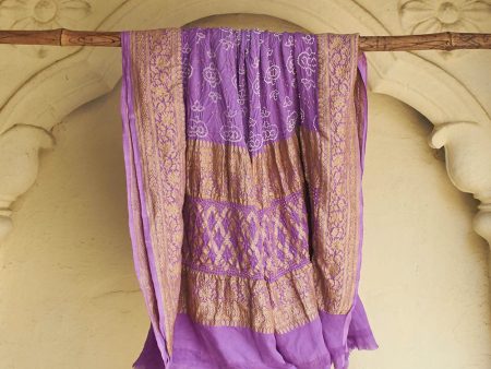 Lilac Pure Georgette Banarasi Handloom Bandhani Dupatta Discount