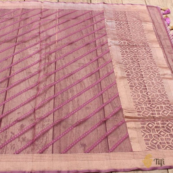 Mauve Pure Kora Net Banarasi Handloom Dupatta Cheap