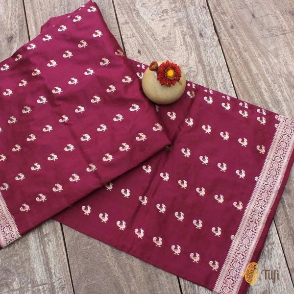 Garnet Pure Katan Silk Banarasi Handwoven Dupatta For Discount