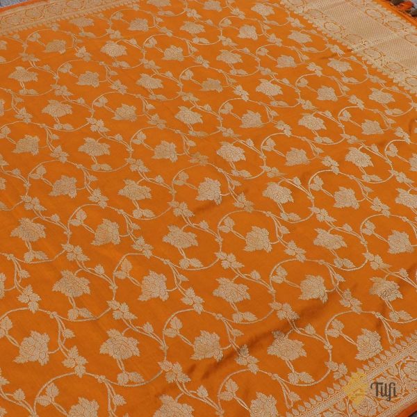 Orange Pure Katan Silk Banarasi Handloom Kadwa Jangla Dupatta Fashion