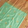 Aqua Blue-Orange Pure Katan Silk Banarasi Handloom Saree For Sale