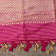 Rani Pink Pure Katan Silk Aadha Jaal Banarasi Handloom Dupatta For Discount