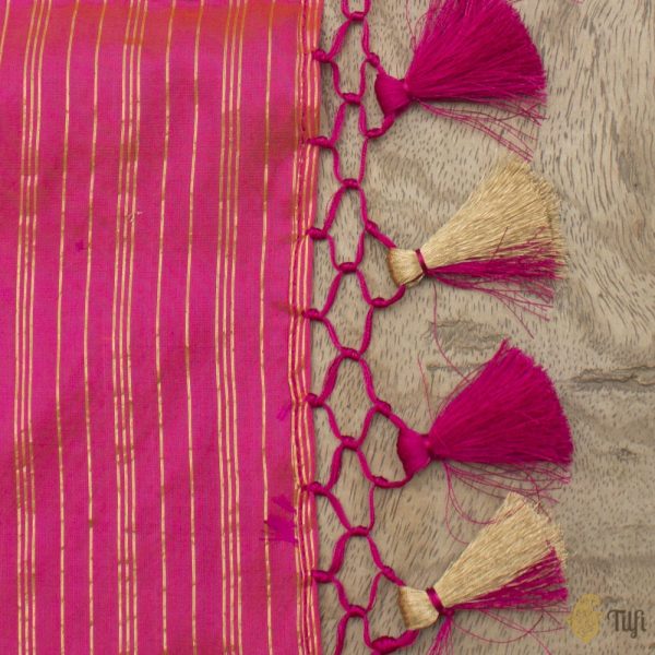 Orange-Pink Pure Katan Silk Banarasi Handloom Kadwa Jangla Dupatta Online now