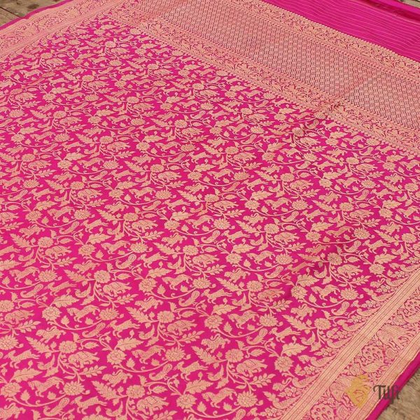 Rani Pink Pure Katan Silk Banarasi Handwoven Dupatta Online now