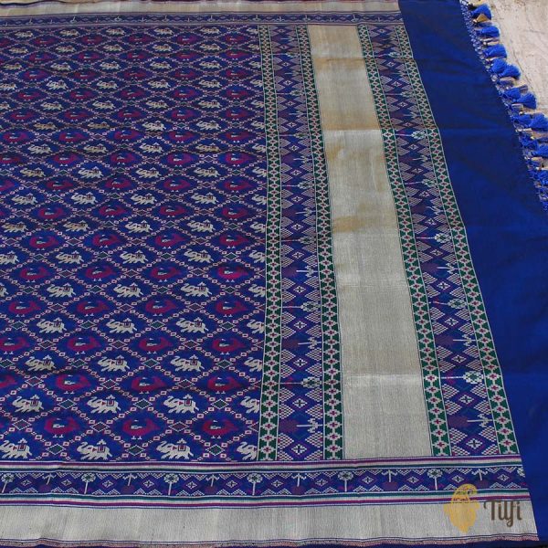 Midnight Blue Pure Katan Silk Banarasi Handloom Patola Dupatta For Sale