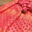 Pink-Strawberry Pink Pure Georgette Banarasi Handloom Bandhani Dupatta Online Hot Sale