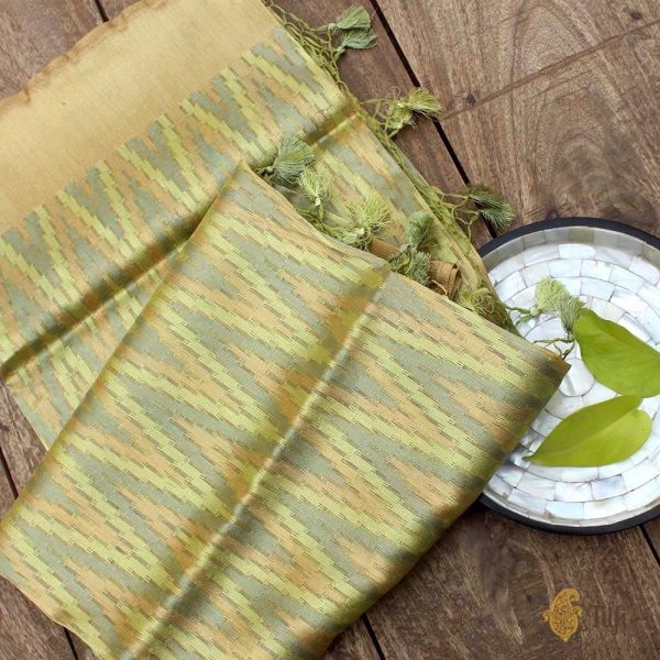 Green Pure Kora Tissue Net Banarasi Handloom Dupatta Online