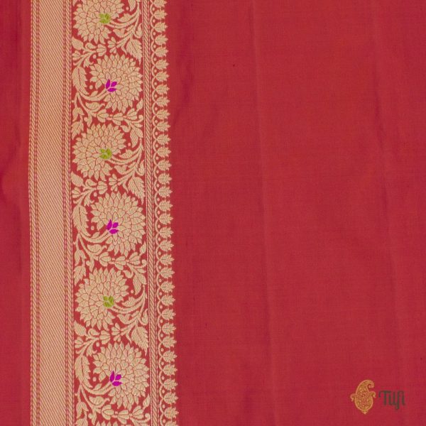 Red-Orange Pure Katan Silk Banarasi Handloom Saree Online now