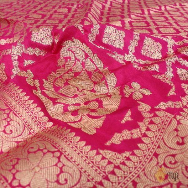 Pink Pure Silk Georgette Banarasi Handloom Dupatta Sale