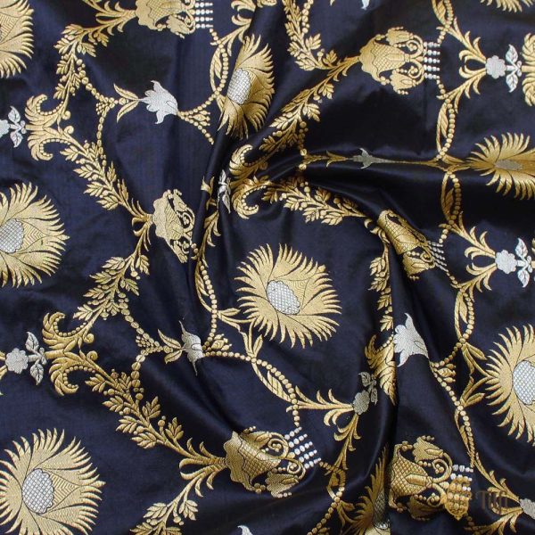 Navy Blue Pure Katan Silk Banarasi Handloom Jangla Dupatta Hot on Sale