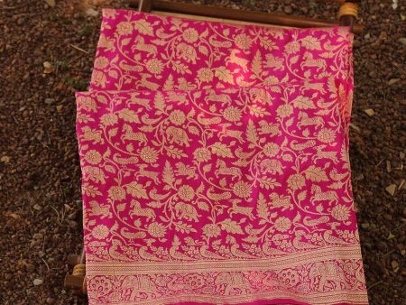 Rani Pink Pure Katan Silk Banarasi Handwoven Dupatta Online now