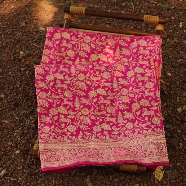 Rani Pink Pure Katan Silk Banarasi Handwoven Dupatta Online now