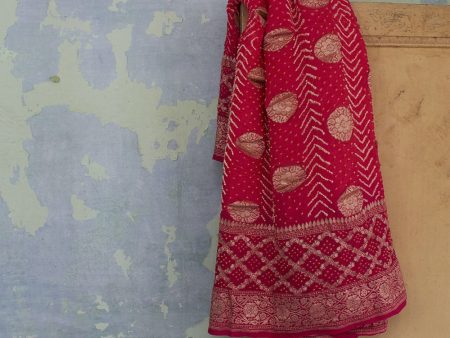 Pink Pure Georgette Banarasi Handloom Bandhani Dupatta on Sale