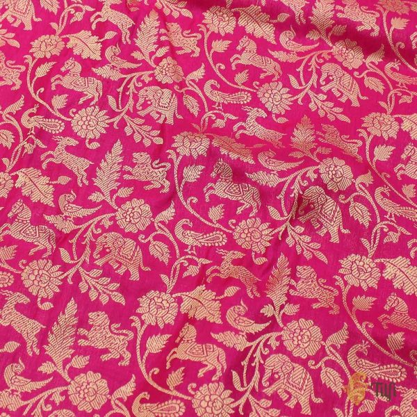 Rani Pink Pure Katan Silk Banarasi Handwoven Dupatta Online now