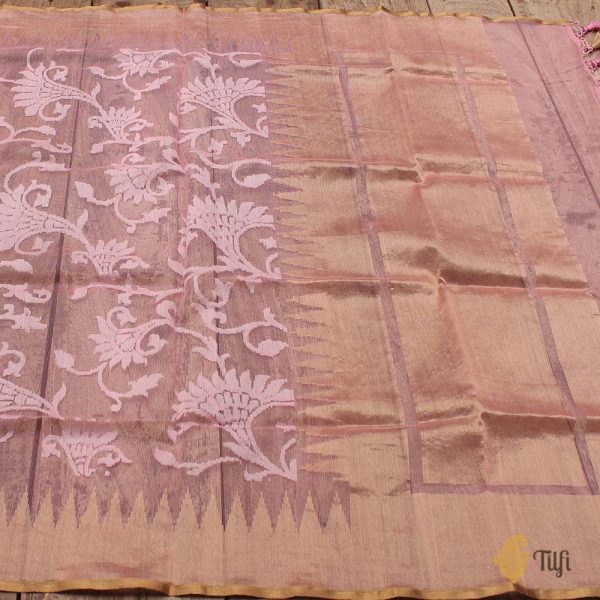 Pink Pure Kora Net Banarasi Handloom Dupatta Online now