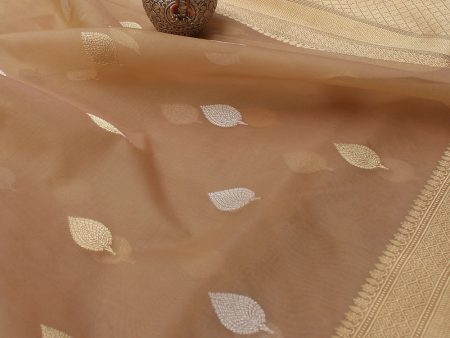 Beige Pure Kora Silk Handwoven Banarasi Saree Cheap