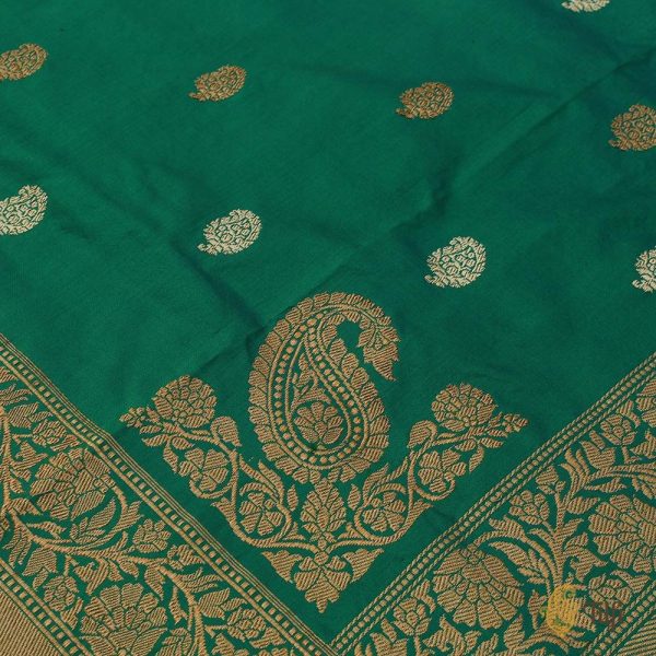 Rama Green Pure Katan Silk Banarasi Handloom Dupatta For Sale