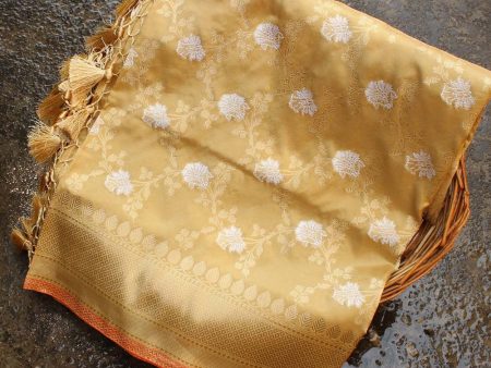 Beige Pure Katan Silk Banarasi Handloom Kadwa Jangla Dupatta Fashion