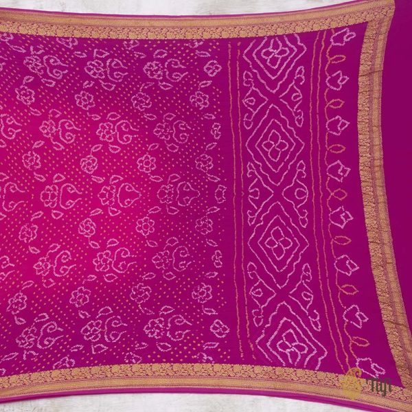 Gulaabi pink-Magenta Pure Georgette Banarasi Handloom Bandhani Dupatta For Discount