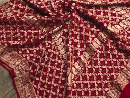 Maroon Pure Georgette Banarasi Handloom Bandhani Dupatta Hot on Sale