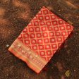 Orangish Red Pure Katan Silk Banarasi Handloom Dupatta For Sale