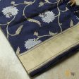 Navy Blue Pure Katan Silk Kadwa Jangla Handloom Dupatta For Sale