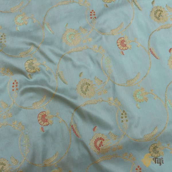 Light Blue Pure Katan Silk Banarasi Handloom Saree Cheap