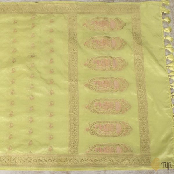 Mint Yellow Pure Katan Silk Banarasi Handloom Petite Dupatta Online Hot Sale