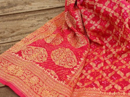 Gulabi Pink Pure Georgette Banarasi Handloom Bandhani Dupatta Online Sale