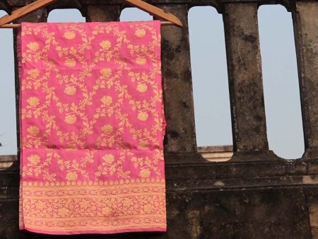 Pink Pure Katan Silk Kadwa Jangla Handloom Dupatta Online