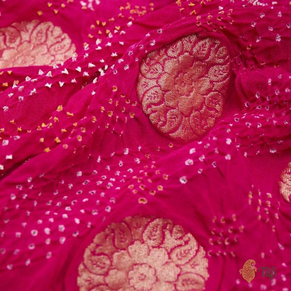 Pink-Red Pure Georgette Banarasi Handloom Bandhani Dupatta Online