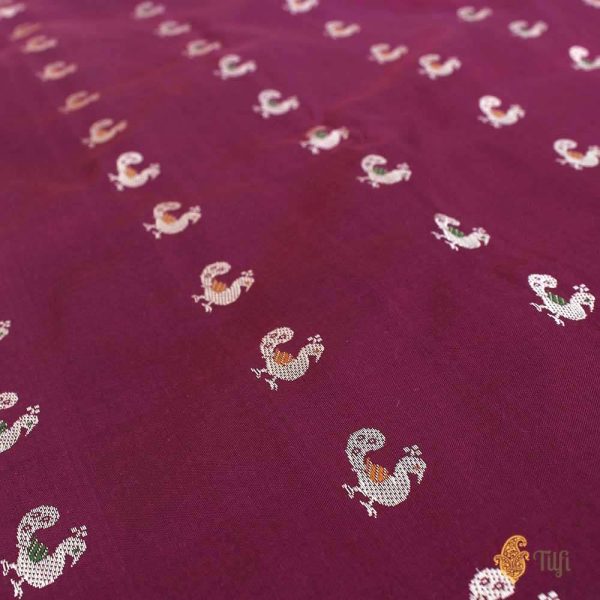 Garnet Pure Katan Silk Banarasi Handwoven Dupatta For Discount