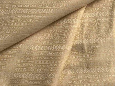 Cream Pure Katan Silk Banarasi Handloom Fabric For Sale