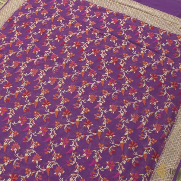 Purple Pure Khaddi Georgette Banarasi Handloom Dupatta For Sale