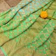 Light Blue - Green Pure Georgette Banarasi Handloom Bandhani Dupatta For Sale