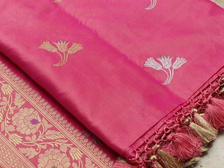 Pink Pure Katan Silk Banarasi Handloom Dupatta Supply