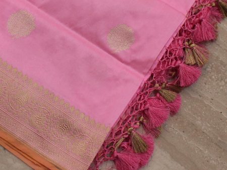 Bubblegum Pink Pure Katan Silk Banarasi Handloom Dupatta Online Sale