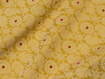 Yellow Pure Katan Silk Banarasi Handloom Fabric Supply