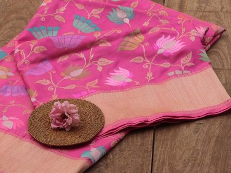 Peach-Gulabi Pink Pure Katan Silk Banarasi Kadwa Handloom Dupatta Discount