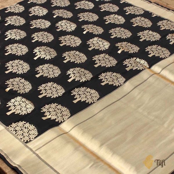 Black Pure Silk Georgette Banarasi Handloom Saree on Sale