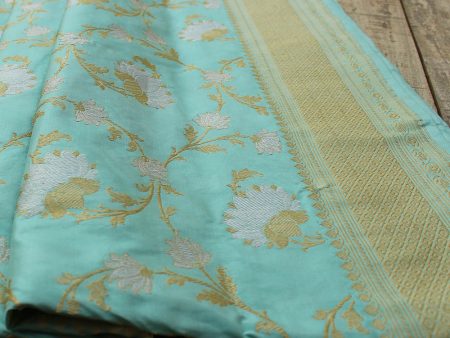 Light Ferozi Blue Pure Katan Silk Banarasi Handloom Kadwa Saree Online