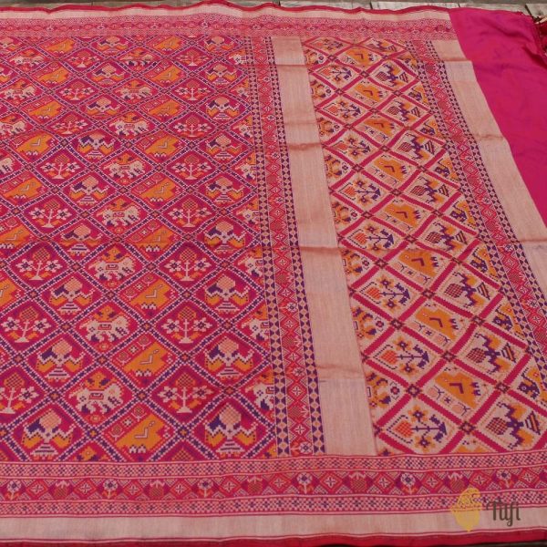 Rani Pink-Red Pure Katan Silk Banarasi Handloom Patola Dupatta Online Sale