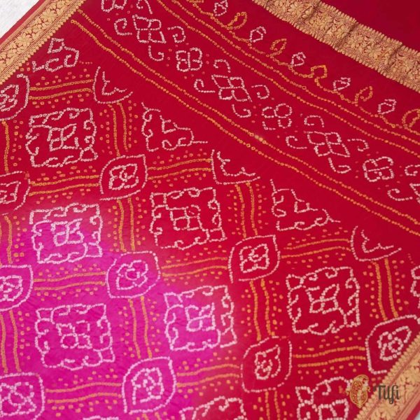 Rani Pink-Dark Orange Pure Georgette Banarasi Handloom Bandhani Dupatta Supply