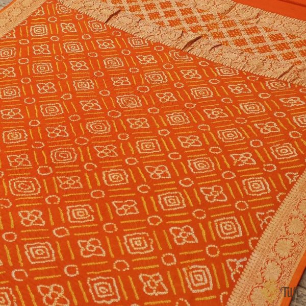 Orange Pure Georgette Banarasi Handloom Bandhani Dupatta Sale